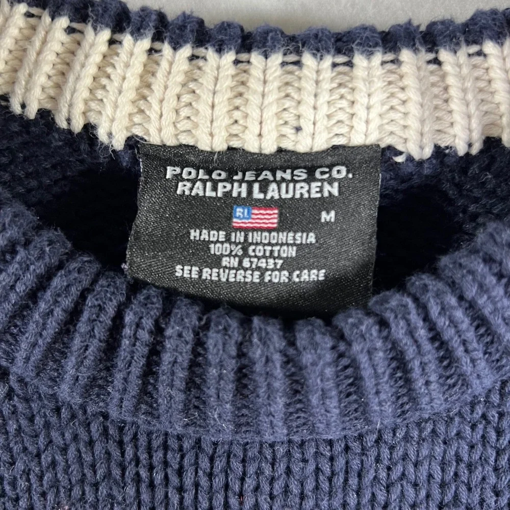 Polo Jeans Co Ralph Lauren Mens Navy Blue American Flag Cotton Knit Sweater M
